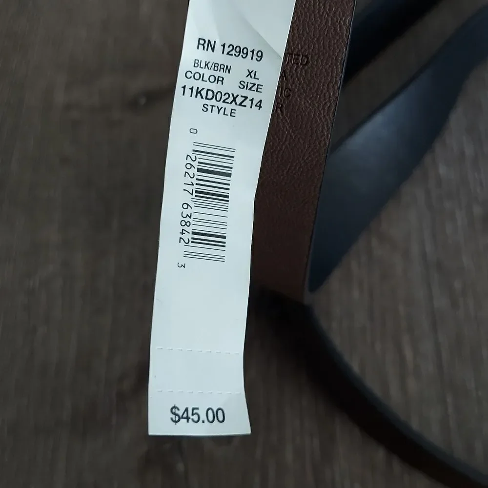 NEW Kenneth Cole Reaction Reversible Black Brown Faux Leather Belt XL